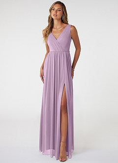 Azazie Tanicia Brautjungfernkleider A-Linie V-Hals Gefaltet Gittergewebe Kleid Blauregen image1