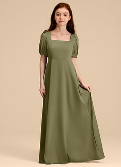 Azazie Briar Junior Robe Trapèze en Satin extensible Arc Pistache image3