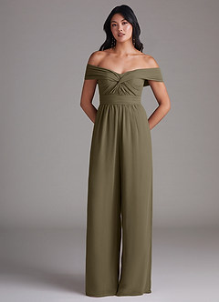 Azazie Lamara Robes de demoiselle d'honneur Combinaison Convertible en Mousseline de soie Épaule décolletée Vert Saule image3