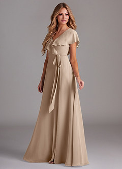 Azazie Lainey Bridesmaid Dresses Taupe A-Line with Pockets Chiffon Dress image5