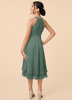 Azazie Linna Junior Eucalyptus A-Line Pleated Chiffon Dress image4