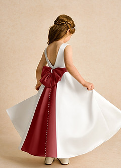 Azazie Cherry Flower Girl Dresses Ivory Rust Ball-Gown Pleated Matte Satin Dress image4