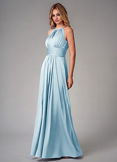 Azazie Bonnie Robes de demoiselle d'honneur Robe Trapèze en Satin extensible Plissée Bleu Ciel image3
