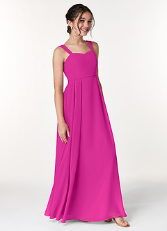 Azazie Simoan Junior Abito A-Line in Chiffon Scollo a Cuore Fucsia image3
