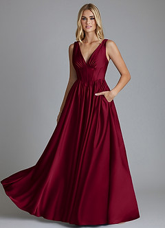 Azazie Delmie Brudtärnklänningar Klä av A-Linje i Stretch Satin Korsett Bourgogne image6