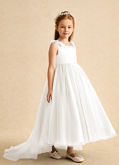 Azazie Lorita Flower Girl Dresses Ivory A-Line Beaded Tulle Dress image4