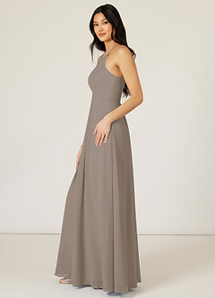 Azazie Sarah Bridesmaid Dresses Taupe Empire Pleated Chiffon Dress image3