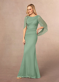 Azazie Belladonna Mother of the Bride Dresses Matcha Mermaid Scoop Pleated Mesh Dress image3