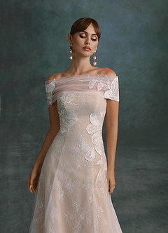 Azazie Berkely Trouwjurken Jurk van Tule met A-Lijn Off-shoulder Diamant Wit Naakt image6