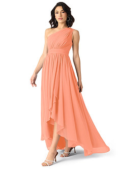 Azazie Mathilda Robes de demoiselle d'honneur Robe Trapèze en Mousseline de soie Ue épaule Coucher De Soleil image3