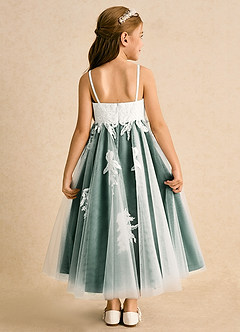 Azazie Coraline Flower Girl Dresses Ivory Emerald A-Line Lace Dress image2