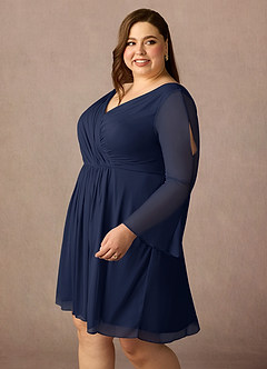 Azazie Teraso 신부의 어머니 드레스 A라인 망사 무릎 길이 드레스 image6