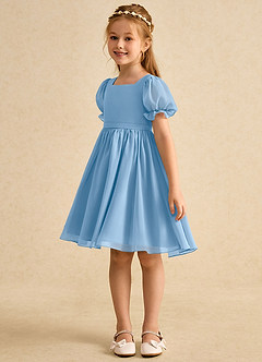 Azazie Jolie Robe Demoiselle D'honneur Fillette Robe Trapèze en Mousseline de soie avec manches Poudre Bleue image5