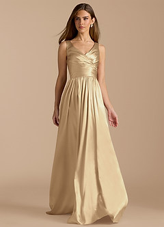 Azazie Keyla Bridesmaid Dresses Champagne A-Line Pleated Metallic Satin Dress image6