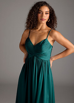 Azazie Alia Robes de demoiselle d'honneur Robe Trapèze en Satin extensible Plissée Paon image3