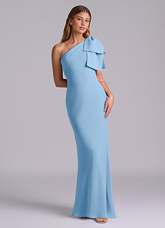 Azazie Yuanna Bridesmaid Dresses Powder Blue Mermaid One Shoulder Chiffon Dress image3