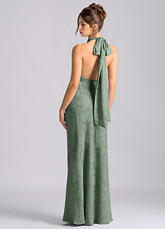 Azazie Velli Vestidos de damas de honor Vestido de Matcha de Devorado Floral de Corte Sirena con Cuello Alto image2