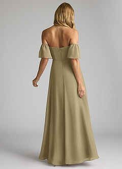 Azazie Sue Robes de demoiselle d'honneur Robe Trapèze Convertible en Mousseline de soie Épaule décolletée Vert Mousse image3