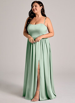 Azazie Calianna Jurken voor bruidsmeisjes Converteerbaar Jurk van Stretch Satijn met A-Lijn Off the Shoulder Agave image5