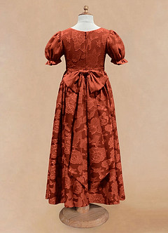 Azazie Joss Flower Girl Dresses Auburn A-Line with Sleeves Floral Burnout Dress image5