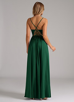 Azazie Aaida Abiti da Damigella Abito A-Line in Raso Elasticizzato Corsetto Verde Scuro image6