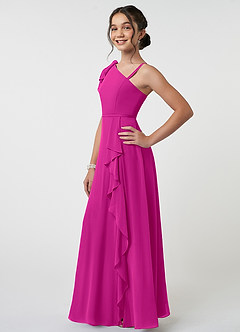 Azazie Aidy Junior Fuchsia A-Line Bow Chiffon Dress image3