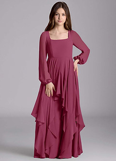 Azazie Clara Junior Abito A-Line in Chiffon Blusa Gelso image5