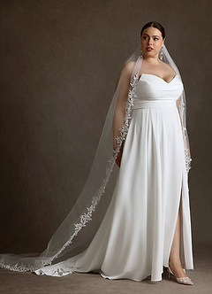 Azazie Marisela Abiti da Sposa Abito A-Line in Raso con Retro in Crepe Paillettes Bianco Diamante image10