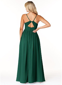 Azazie Dominic Bridesmaid Dresses Emerald A-Line V-Neck Pleated Chiffon Dress image2
