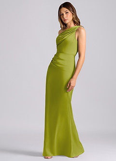 Azazie Akilah Bridesmaid Dresses Lemongrass Mermaid One Shoulder Stretch Satin Dress image5