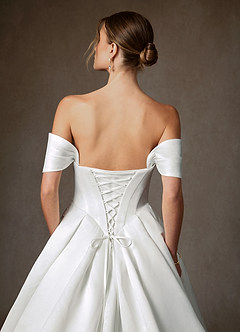 Azazie Suki Wedding Dresses Diamond White Ball-Gown Off the Shoulder Satin Dress image8