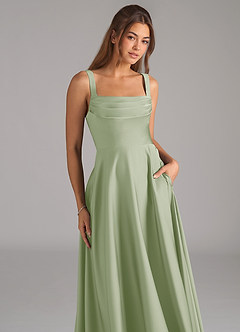 Azazie Shaude Bridesmaid Dresses Dusty Sage A-Line Pleated Stretch Satin Dress image2