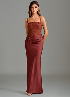 Azazie Emilia Robes de demoiselle d'honneur Robe Sirène en Satin extensible Bustier Terracotta image4