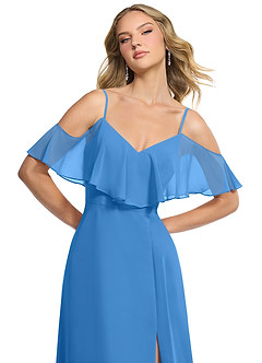 Azazie Jean Vestidos de damas de honor Vestido de Azul Grisaceo de Gasa de Corte en A Convertible image6