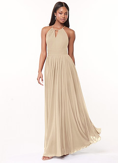 Azazie Cherish Robes de demoiselle d'honneur Robe Trapèze en Mousseline de soie Plissée Champagne image3