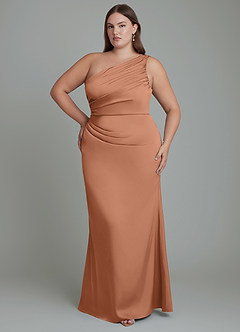 Azazie Akilah Jurken voor bruidsmeisjes Jurk van Stretch Satijn met Zeemeermin One-shoulder Bronzeertint image8