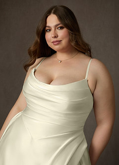 Azazie Adelise Wedding Dresses Cream Ball-Gown Strapless Satin Dress image12