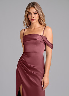 Azazie Lisbeth At-home Try On Dresses Desert Rose Mermaid Off the Shoulder Stretch Satin Convertible Dress image2