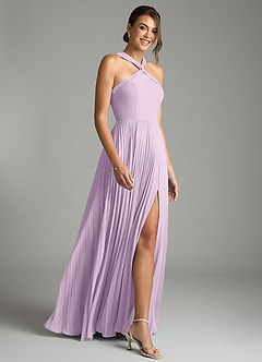 Azazie Afra Abiti da Damigella Abito A-Line in Chiffon Plissettato Lilla Glassato image3