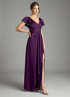 Azazie Omari Bridesmaid Dresses Grape A-Line Stretch Satin Dress image5