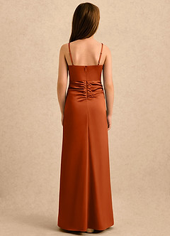 Azazie Shyla Girls Formal Robe Demoiselle D'honneur Fillette Robe Fourreau en Satin extensible Plissée Orange Brûlée image2