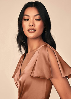 Azazie Soren Bridesmaid Dresses Bronzer A-Line Pleated Stretch Satin Dress image6