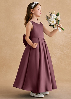Azazie Honey Bear Flower Girl Dresses Sangria A-Line Pleated Matte Satin Dress image2