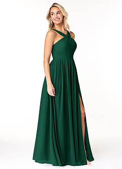 Azazie Elvira Bridesmaid Dresses Emerald A-Line Pleated Chiffon Dress image4