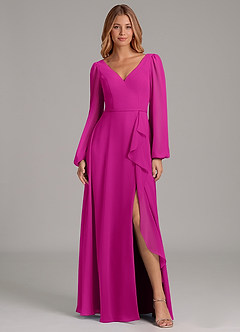 Azazie Simone Jurken voor bruidsmeisjes Jurk van Chiffon met A-Lijn Lange mouw Fuchsia image3