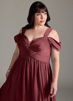 Azazie Lianne Bridesmaid Dresses Merlot A-Line Off the Shoulder Stretch Satin Dress image14