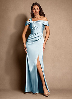 Azazie Altonia Mother of the Bride Dresses Sky Blue Mermaid Off the Shoulder Stretch Satin Dress image4