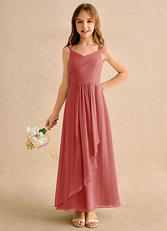 Azazie Zaida Girls Formal Blumenmädchenkleider A-Linie Plissee Chiffon Kleid Antike Rose image3