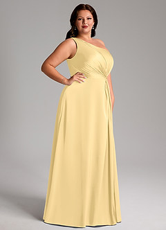Azazie Brooke Vestidos de madrinha de casamento Vestido Manteiga de Cetim elástico de Linha A com Ombro Único image11