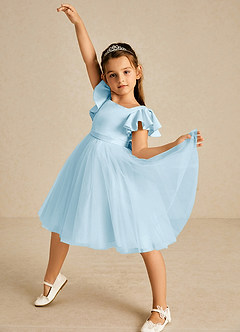 Azazie Kaeya Flower Girl Dresses Sky Blue A-Line Bow Tulle Dress image2